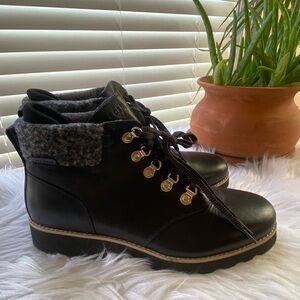 Cole Haan Waterproof Lace-Up Boots - Black Leather Gold Hardware - Size 8.5 NWT